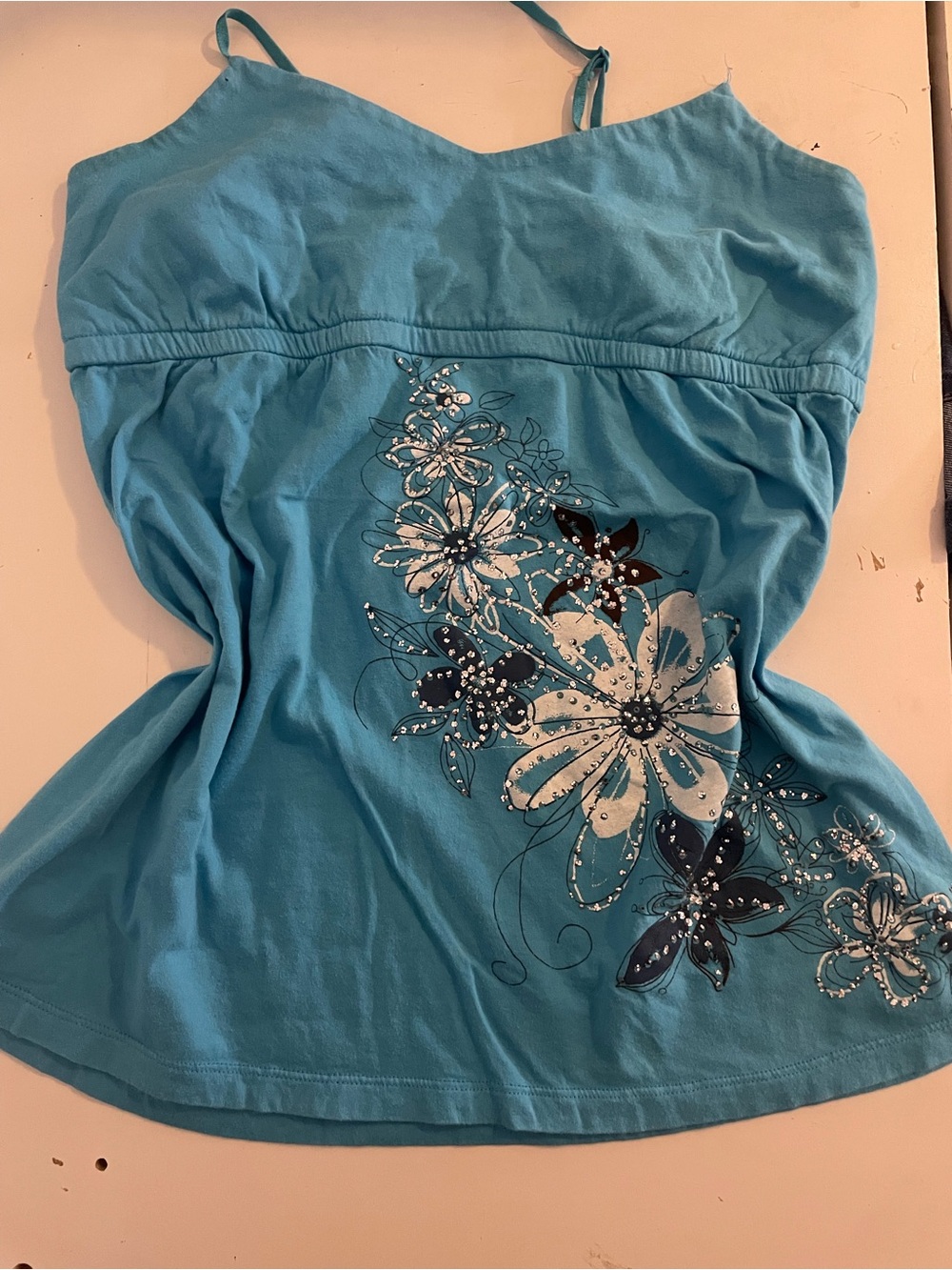 Ransom Turquoise Floral Rhinestone Tank Top